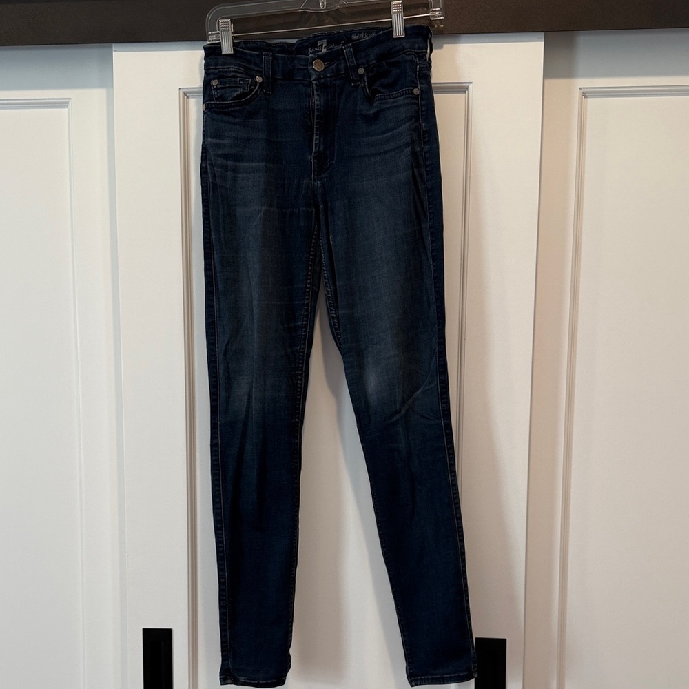7 For All Mankind Midrise Skinny Jeans Women’s 28 Blue Worn Distressed